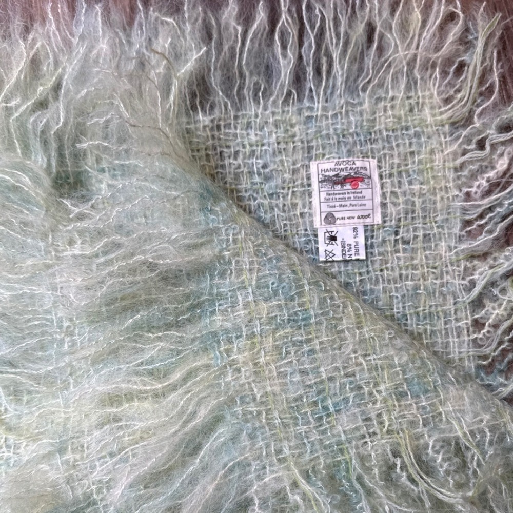 Avoca Handweavers Blanket Kids Green Blue Mohair‎ Wool Plaid Handwoven Ireland